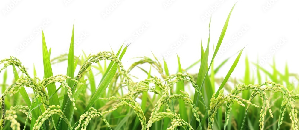 Poster close up of rice paddy on a white backdrop with copy space image