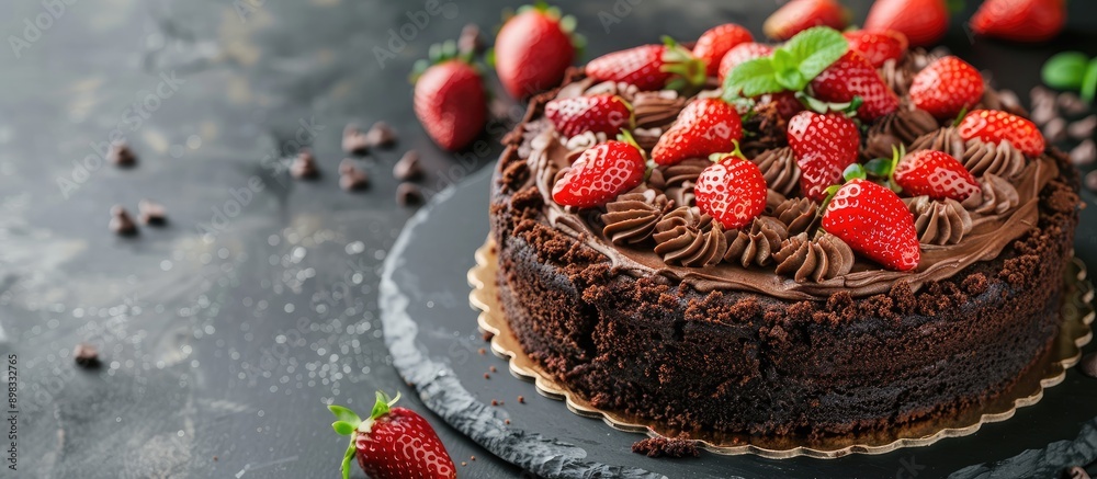 Aufkleber chocolate cake with strawberry on a table perfect for desserts with a blank copy space image availab