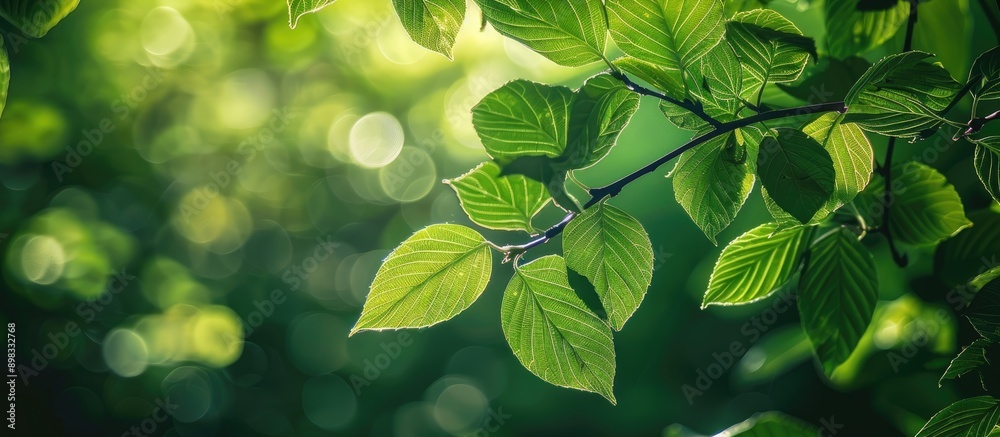 Leinwandbilder a close up photo of green leaves on branches in a sunny garden during summertime perfect for a wallp