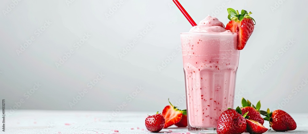 Poster a delicious pink beverage made from strawberries and milk displayed on a white backdrop providing a 