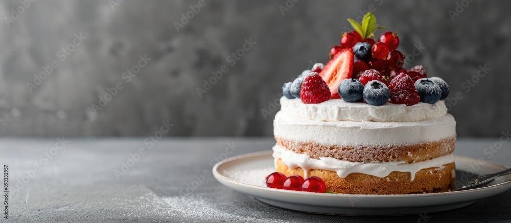 Poster Cake for a New Year s celebration with a design concept displayed on a gray background with ample copy space image