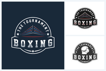 Boxing logo sport design template, boxing sport emblem vector, boxing tournament logo badge design vector illustration