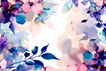 A charming floral frame of flowers and plant leaves, featuring watercolor florals for a touch of elegance. Perfect for wedding, greeting, and gift cards, as well as decorative backgrounds.