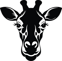 Black and white silhouette of a giraffe head