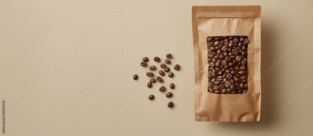 Leinwandbilder coffee branding concept with a blank craft bag featuring beans for logo brand label on a package moc