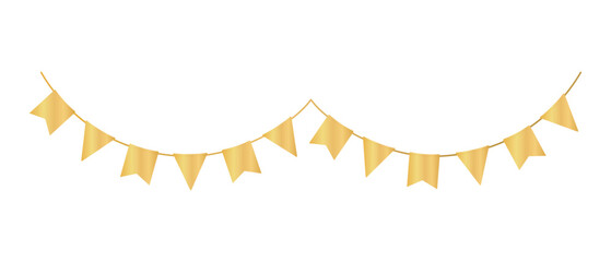 Hanging golden bunting. Pennant border isolated on white background. Triangle flags. Vector clipart © Elena