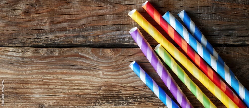 Poster colorful paper straws that are environmentally friendly with ample copy space image are available