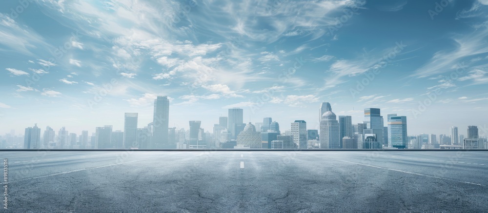 Aufkleber Cityscape with clear road in foreground showcasing architecture against the sky with a large copy space image