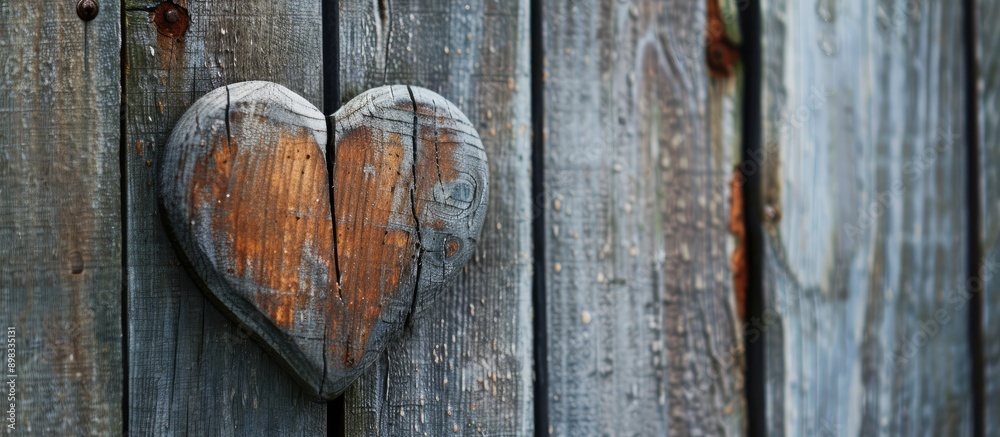 Poster An aged wooden backdrop featuring a heart shaped object with room for text or graphics in the image. Creative banner. Copyspace image