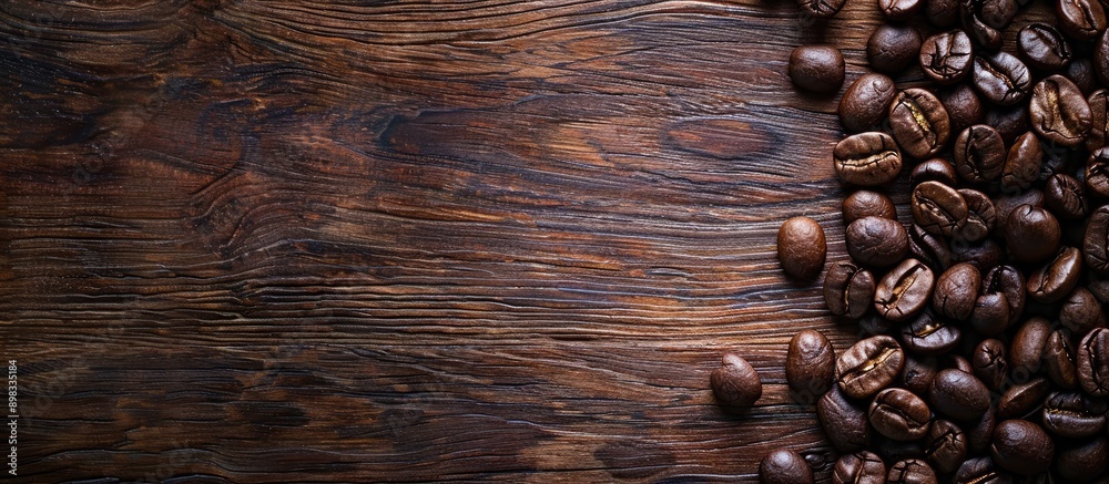 Aufkleber coffee beans roasted and displayed on a wooden table with copy space image