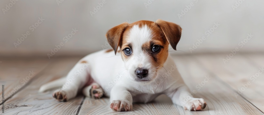 Poster adorable jack russel terrier puppy only two months old with endearing folded ears and charming fur p