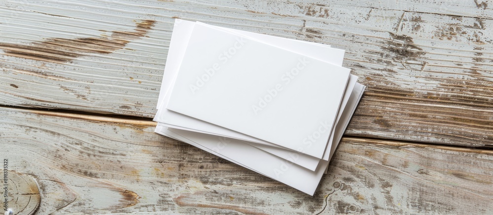 Leinwandbilder display white business cards with no content on a light wooden background to create a copy space ima