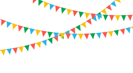 Obraz premium Hanging garlands. Carnival party triangle flags for kids. Vector illustration isolated on white background