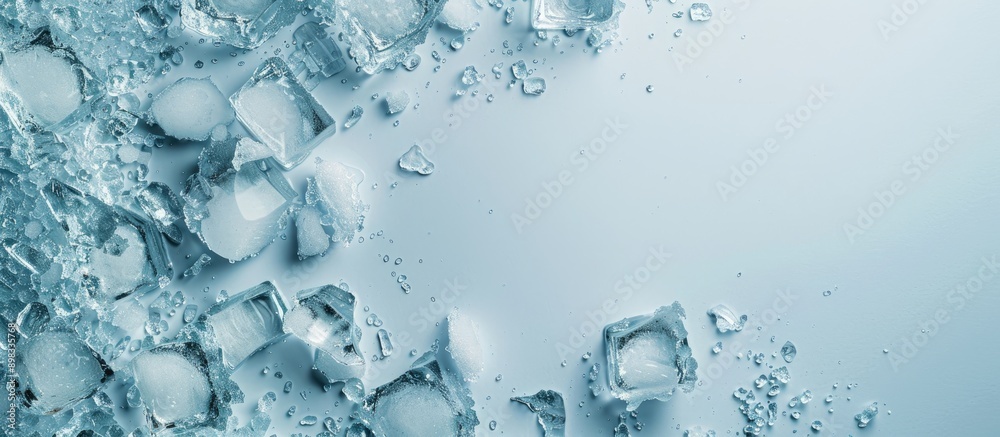 Aufkleber Bird s eye view of smashed ice cubes with copy space image
