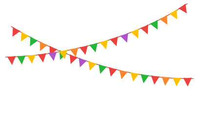 Fototapeta premium Hanging garlands, border. Carnival party triangle flags for kids. Vector illustration isolated on white background