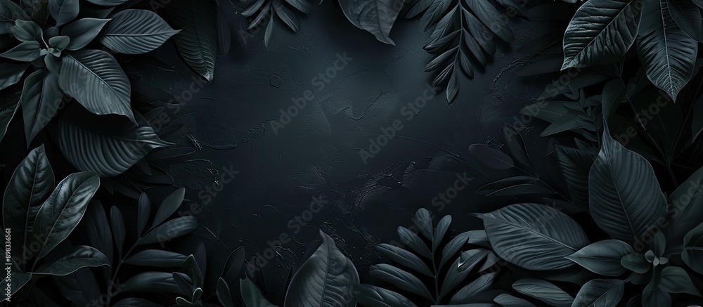 Poster A dark backdrop with glossy foliage surrounding a copy space image
