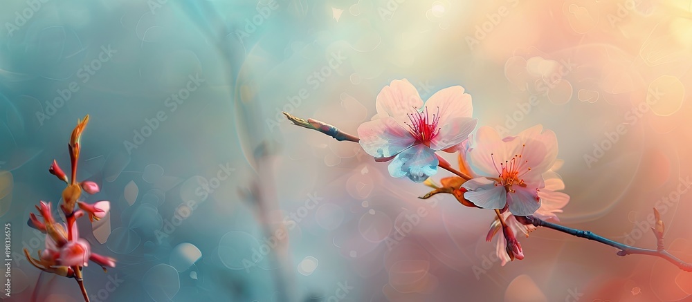 Leinwandbilder Cherry blossom on a spring tree branch against an artistic background with focus and room for text in the image. Creative banner. Copyspace image