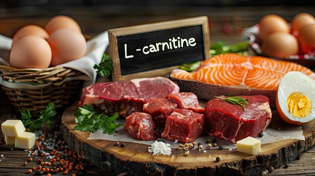 L-carnitine in food on the table. Selective focus.