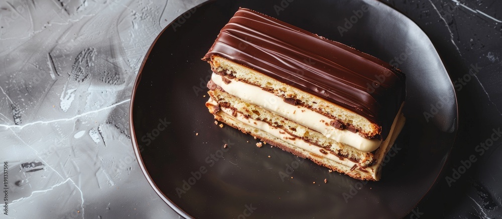 Leinwandbilder chocolate topped eclair cake viewed from above with ample copy space for different images