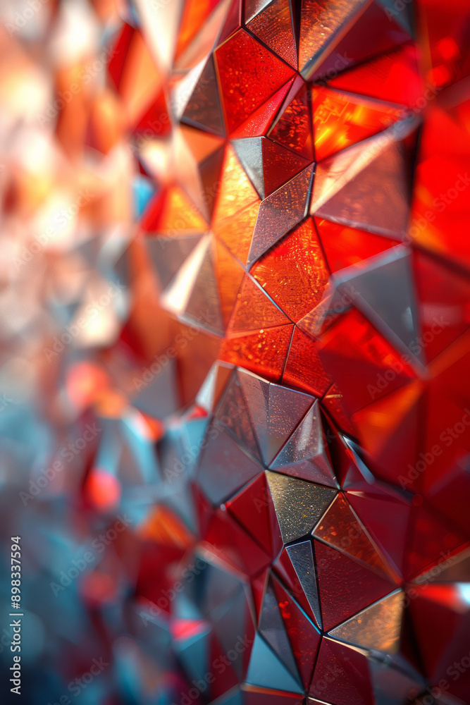 Poster modern representation of metallic geometric patterns with a seamless gradient blend of red and silve