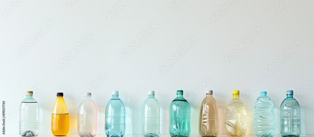Poster Bottles of water made of plastic displayed on a white backdrop with copy space image