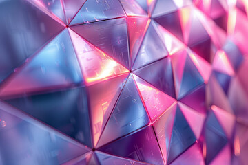 Abstract metallic geometric pattern with a smooth gradient effect transitioning from violet to platinum,