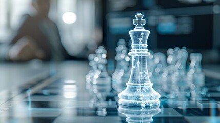 Captivating 3D Holographic Chess Piece in Futuristic Strategy Game Scene