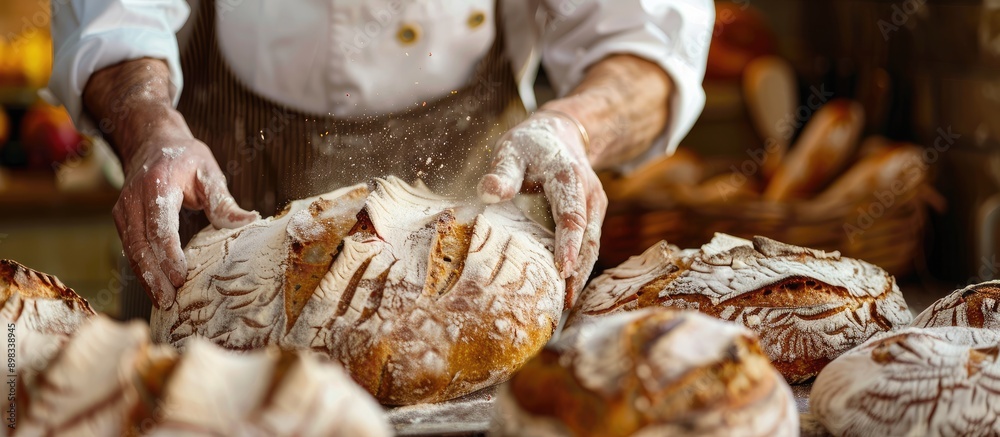 Poster a baker is preparing bread with a delightful aroma and ample copy space image