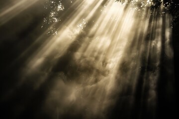 Intense beams of light cutting through the darkness, AI generated