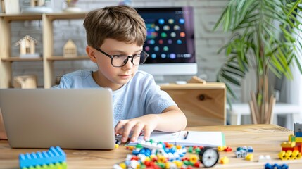 A Young Boy Engaging in Online Learning From His Home Using a Laptop Computer