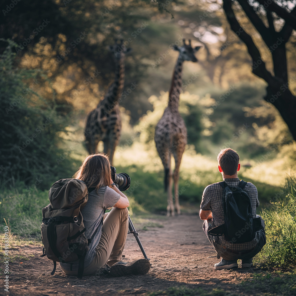 Wall mural Tourists enjoying eco-friendly safari