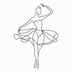 Dancing ballerina, line art. Outline female ballet dancer icon. Elegant woman, logo design