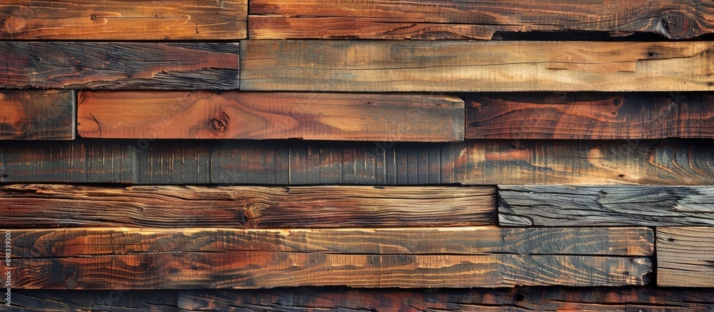 Poster Detailed close up of a wall panel constructed from wooden table planks displaying an abstract surface with copy space image