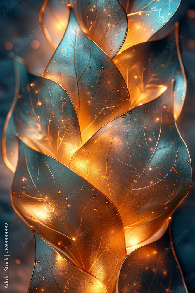 Poster elegant abstract design of metallic patterns with a smooth gradient transition from gold to teal,