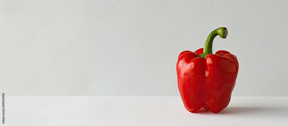 Poster close up of a red bell pepper on a blank white surface with copy space image