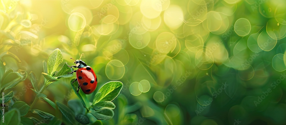 Wall mural close up shot of a ladybug on a natural background with copy space image