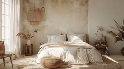 Cozy Scandinavian Bedroom with Natural Textures and Soft Colors for Relaxation Generative AI