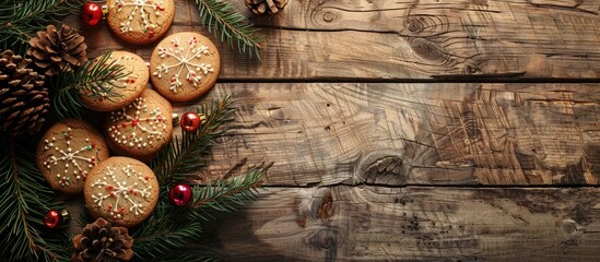 Christmas cookies on a rustic table with copy space image for a holiday celebration meal