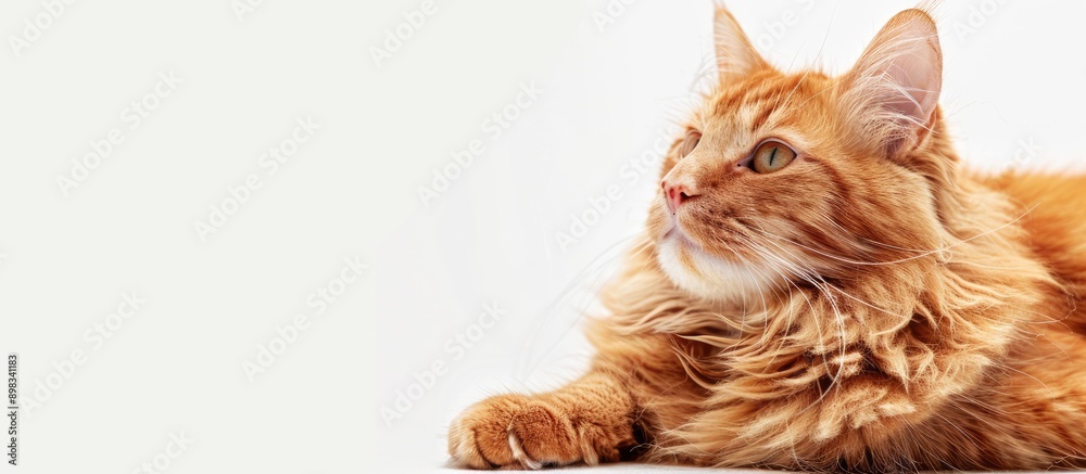 Poster Adorable red cat in a clean white backdrop with copy space image