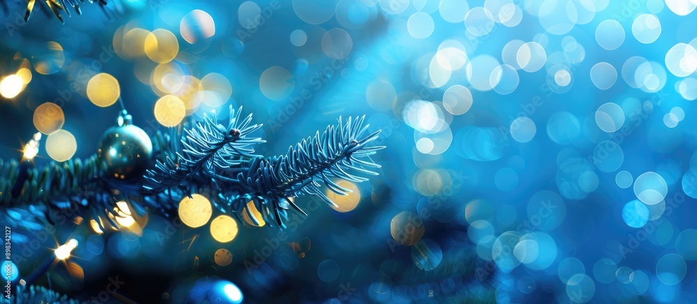 Poster abstract christmas design featuring a blue background with bokeh effect suitable for use as a copy s