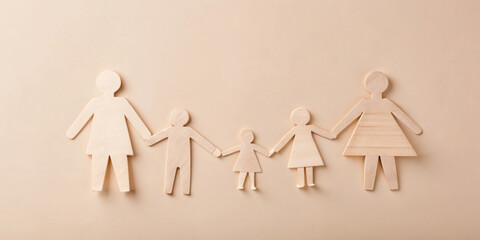 A conceptual image representing family with paper cutout figures of parents and children, set against a bright, green natural background, symbolizing unity and togetherness