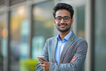 Fototapeta premium young indian businessman using smartphone