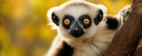 Fototapeta premium Lemur Curiously Watching Its Surroundings While Perched on a Tree Branch in the Forest