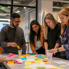 Fototapeta premium Collaborative Team Brainstorming in Modern Office