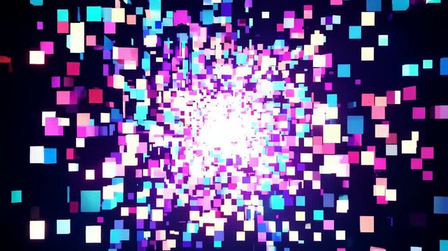 Colorful Pixel Explosion in a Dark Background Digital Art