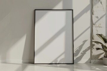 Minimalist White Paper Poster in Thin Black Frame with Sunlit Shadows - Perfect for Modern Home Decor and Design Print