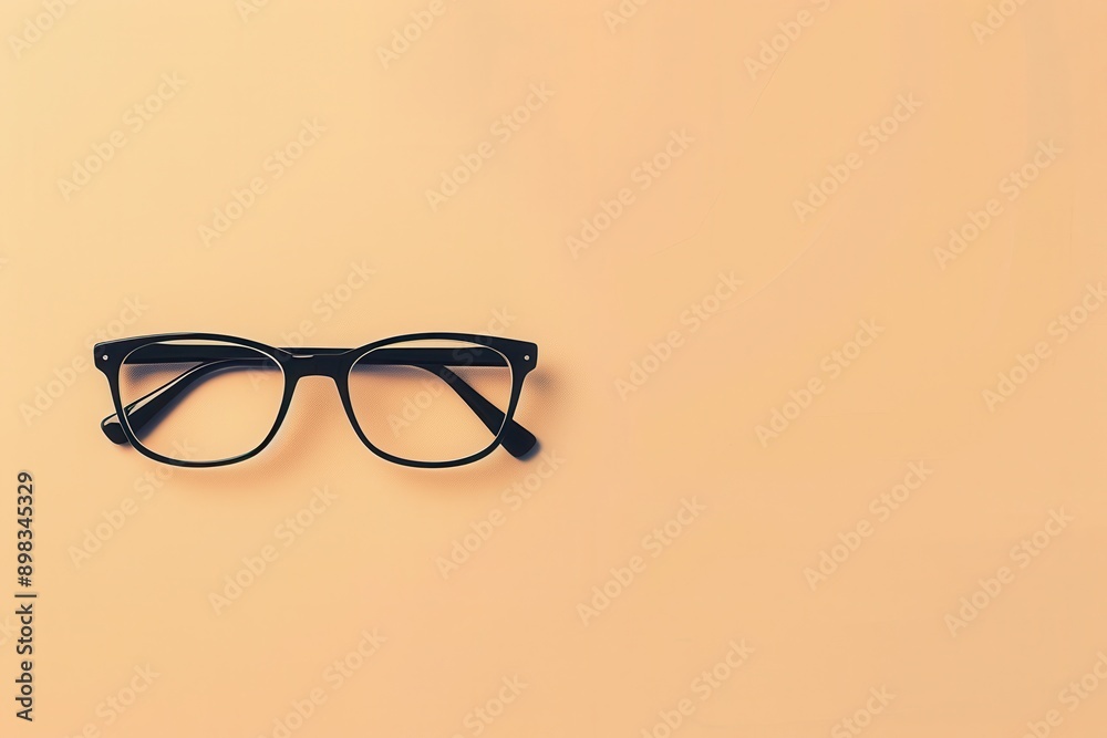 Poster black eyeglasses with a clear lens sit on a peach-colored background. generative ai