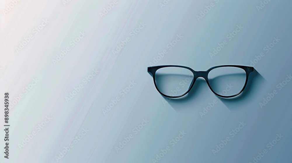Aufkleber Black eyeglasses with a dark shadow rest on a light blue surface. Generative AI