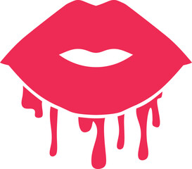 Pink dripping lips. Female mouth icon. Vector illustration