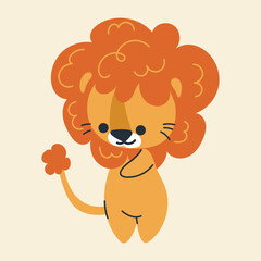 Cute kawaii lion in cartoon, flat, doodle, simple style. Design element for posters, postcards, greeting cards, wallpapers, children's clothes, fabrics, t-shirts, logos